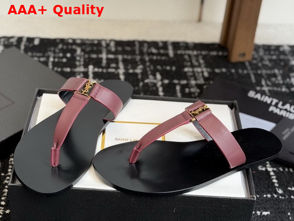 Saint Laurent Babylone Slides in Burgundy Smooth Leather Replica