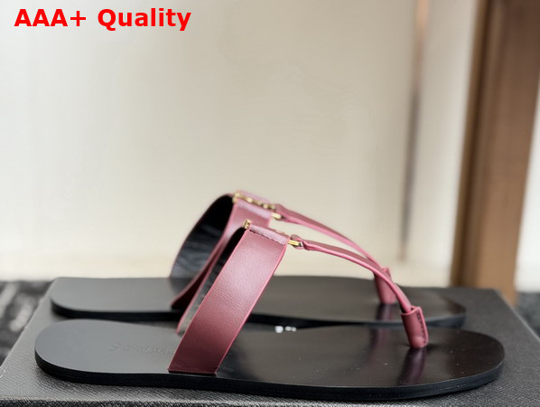 Saint Laurent Babylone Slides in Burgundy Smooth Leather Replica