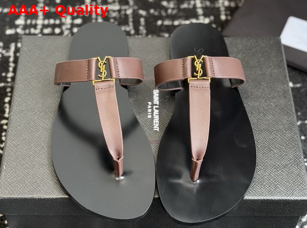 Saint Laurent Babylone Slides in Dark Brown Smooth Leather Replica