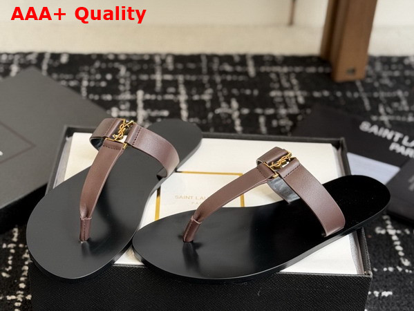 Saint Laurent Babylone Slides in Dark Brown Smooth Leather Replica