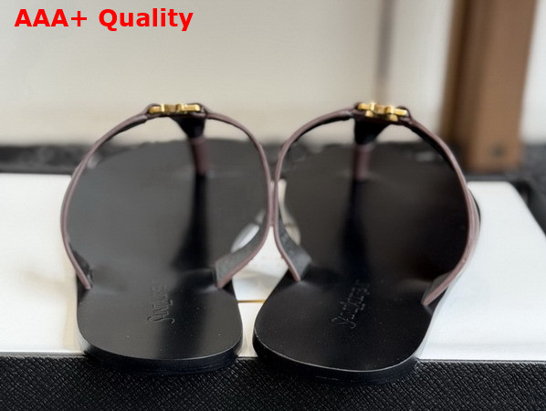 Saint Laurent Babylone Slides in Dark Brown Smooth Leather Replica
