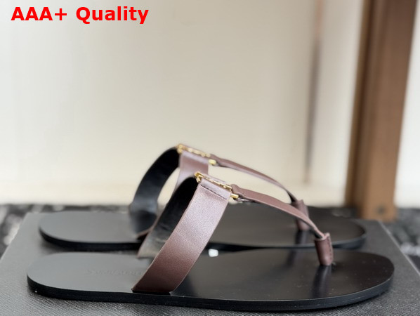 Saint Laurent Babylone Slides in Dark Brown Smooth Leather Replica