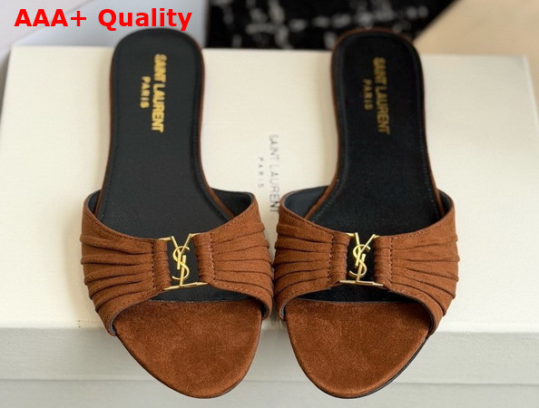 Saint Laurent Babylone Slides in Dark Havana Suede Replica