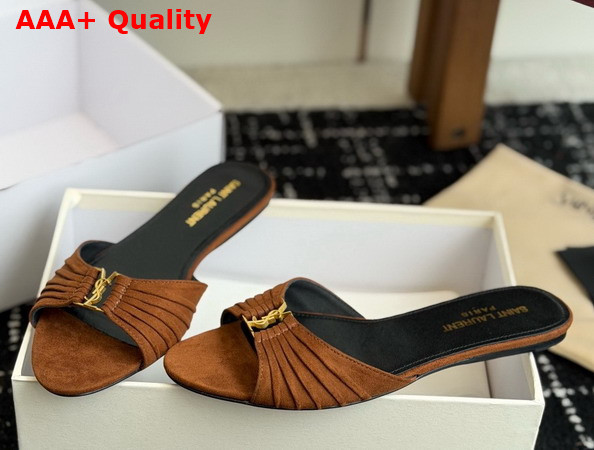 Saint Laurent Babylone Slides in Dark Havana Suede Replica