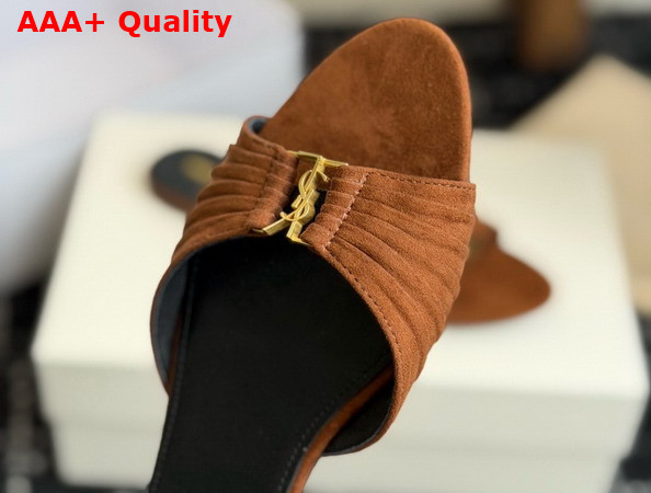 Saint Laurent Babylone Slides in Dark Havana Suede Replica