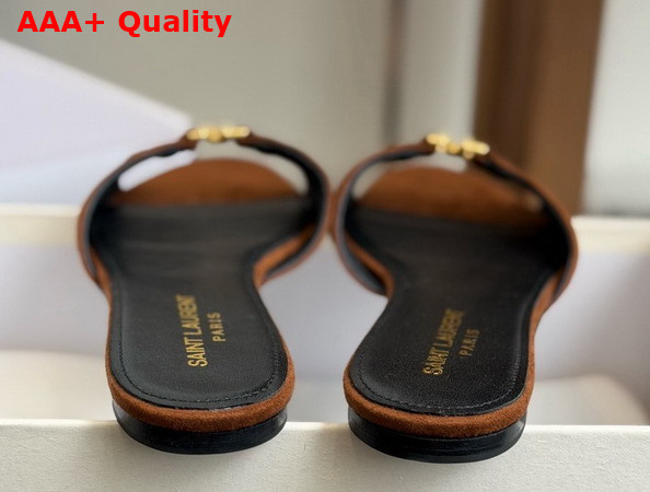 Saint Laurent Babylone Slides in Dark Havana Suede Replica