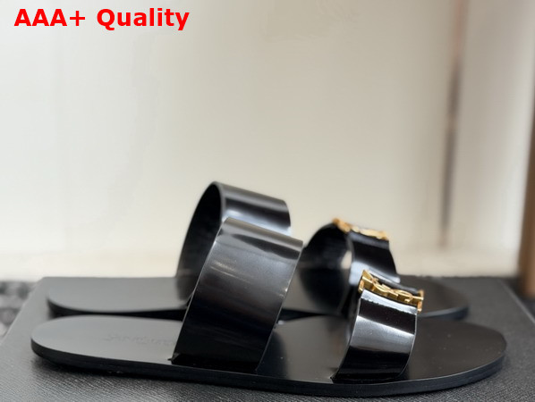 Saint Laurent Babylone Slides in Patent Leather Black Replica