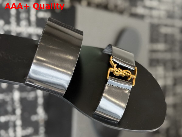 Saint Laurent Babylone Slides in Patent Leather Black Replica