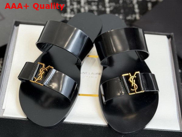 Saint Laurent Babylone Slides in Patent Leather Black Replica