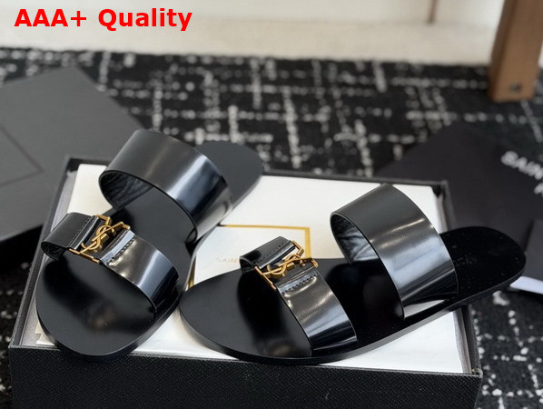 Saint Laurent Babylone Slides in Patent Leather Black Replica