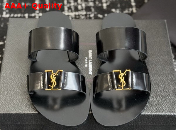 Saint Laurent Babylone Slides in Patent Leather Black Replica