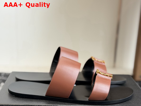 Saint Laurent Babylone Slides in Smooth Leather Amber Replica