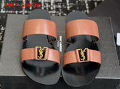 Saint Laurent Babylone Slides in Smooth Leather Amber Replica