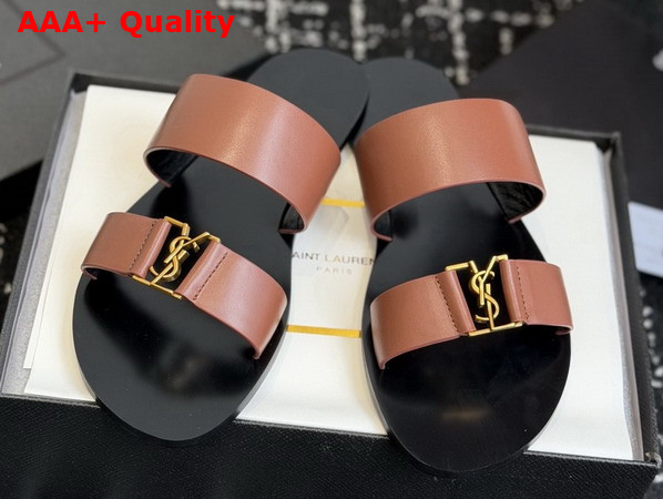 Saint Laurent Babylone Slides in Smooth Leather Amber Replica