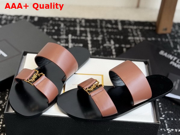 Saint Laurent Babylone Slides in Smooth Leather Amber Replica
