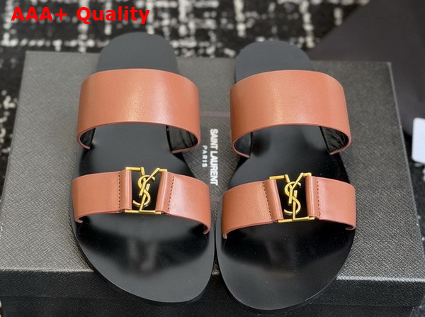 Saint Laurent Babylone Slides in Smooth Leather Amber Replica