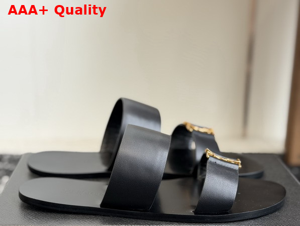Saint Laurent Babylone Slides in Smooth Leather Black Replica