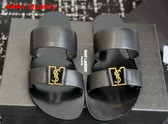 Saint Laurent Babylone Slides in Smooth Leather Black Replica