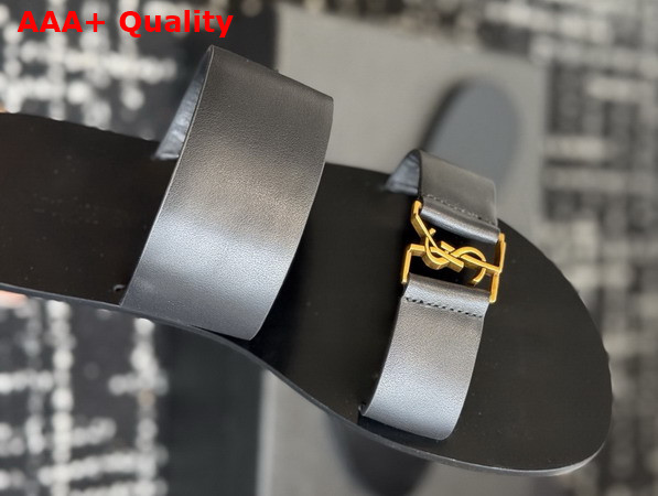 Saint Laurent Babylone Slides in Smooth Leather Black Replica