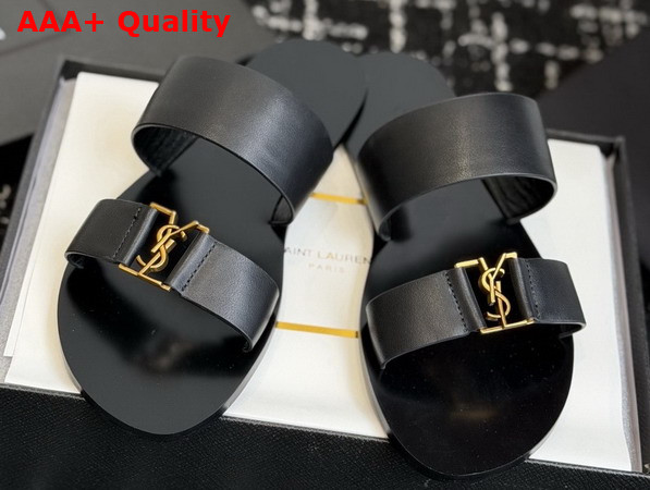 Saint Laurent Babylone Slides in Smooth Leather Black Replica