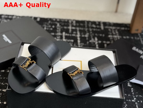 Saint Laurent Babylone Slides in Smooth Leather Black Replica