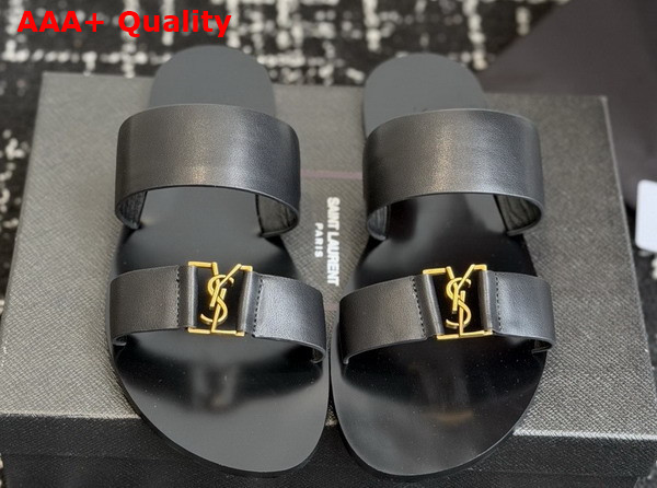 Saint Laurent Babylone Slides in Smooth Leather Black Replica