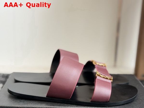 Saint Laurent Babylone Slides in Smooth Leather Burgundy Replica