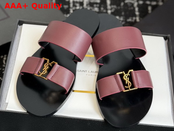 Saint Laurent Babylone Slides in Smooth Leather Burgundy Replica