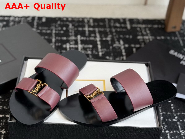 Saint Laurent Babylone Slides in Smooth Leather Burgundy Replica