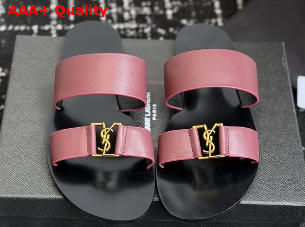 Saint Laurent Babylone Slides in Smooth Leather Burgundy Replica