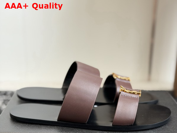 Saint Laurent Babylone Slides in Smooth Leather Dark Brown Replica