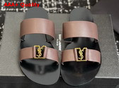 Saint Laurent Babylone Slides in Smooth Leather Dark Brown Replica