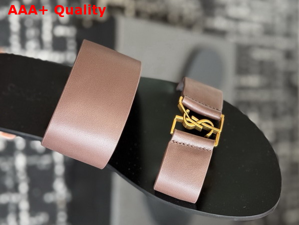 Saint Laurent Babylone Slides in Smooth Leather Dark Brown Replica