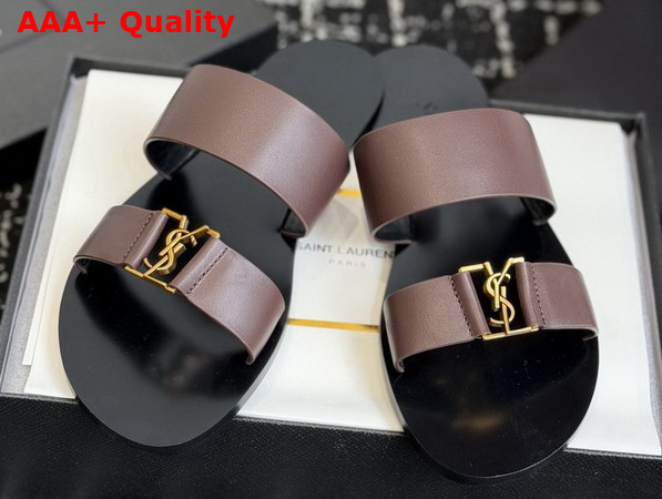 Saint Laurent Babylone Slides in Smooth Leather Dark Brown Replica