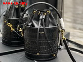 Saint Laurent Bahia Small Bucket Bag in Noir Crocodile Embossed Lacquered Leather Replica