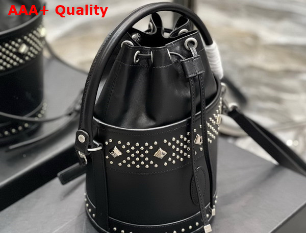 Saint Laurent Bahia Small Bucket Bag in Smooth Leather with Studs Noir Replica