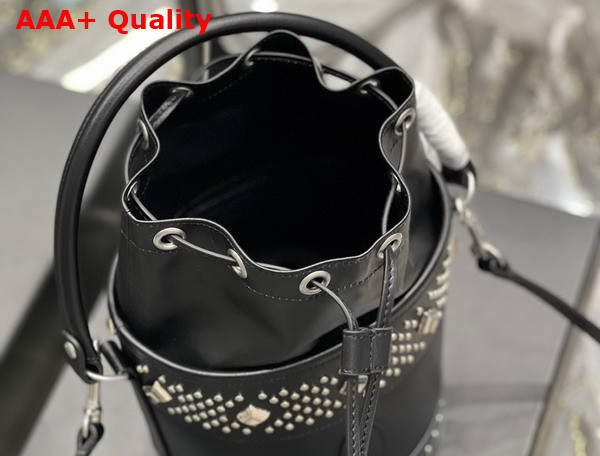 Saint Laurent Bahia Small Bucket Bag in Smooth Leather with Studs Noir Replica