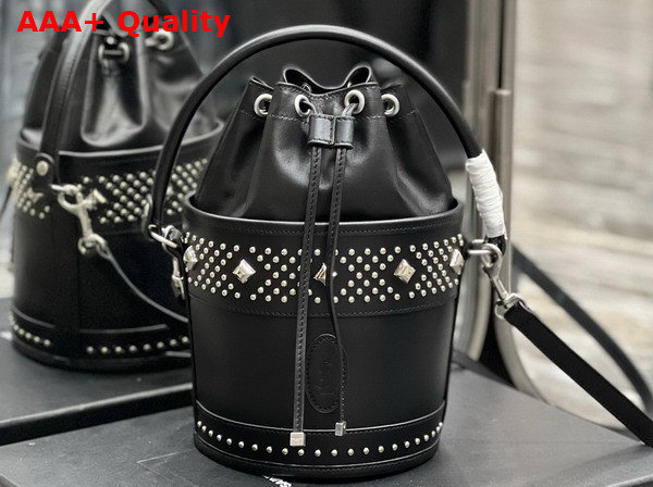 Saint Laurent Bahia Small Bucket Bag in Smooth Leather with Studs Noir Replica