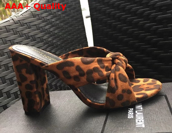 Saint Laurent Bianca Mules in Leopard Print Suede Natural Coffee Replica