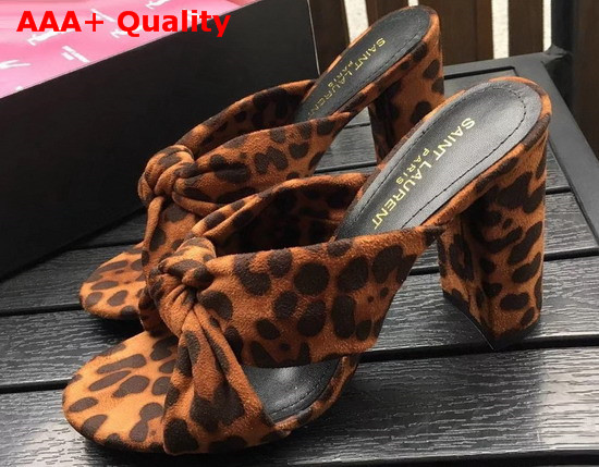 Saint Laurent Bianca Mules in Leopard Print Suede Natural Coffee Replica