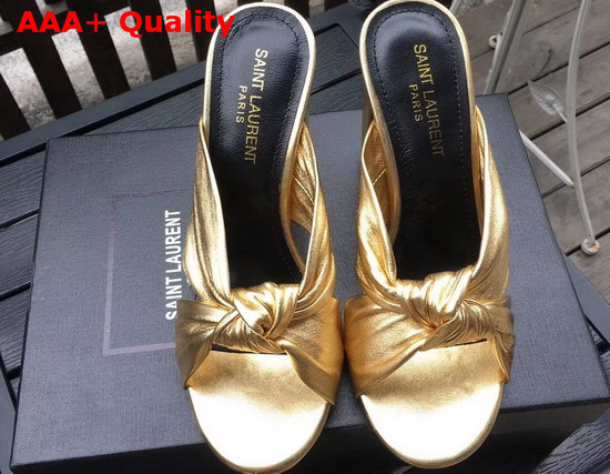 Saint Laurent Bianca Mules in Metallic Leather Gold Replica