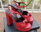 Saint Laurent Bianca Sandals in Smooth Leather Red Replica