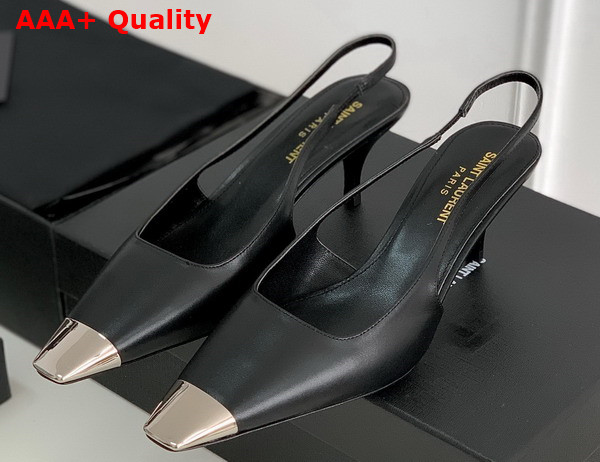 Saint Laurent Blade Slingback Pumps in Black Smooth Leather Replica