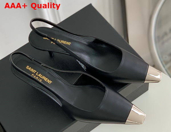 Saint Laurent Blade Slingback Pumps in Black Smooth Leather Replica
