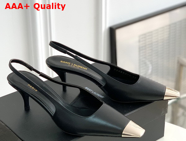 Saint Laurent Blade Slingback Pumps in Black Smooth Leather Replica