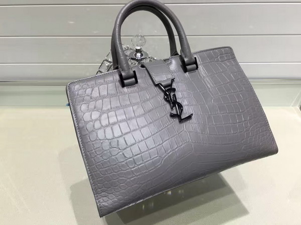 Saint Laurent Cabas Bag in Grey Crocodile Embossed Leather for Sale