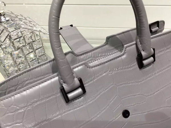 Saint Laurent Cabas Bag in Grey Crocodile Embossed Leather for Sale