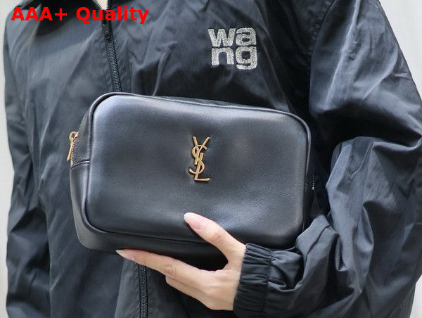 Saint Laurent Calypso Cosmetic Pouch in Lambskin Black Replica