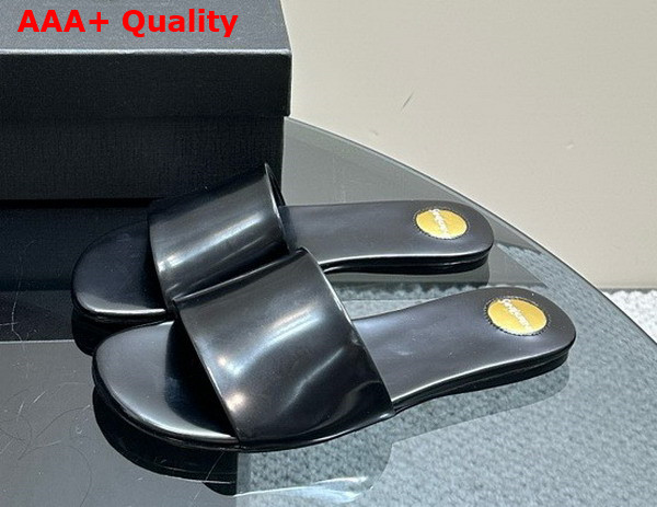 Saint Laurent Carlyle Slides in Glazed Leather Black Replica