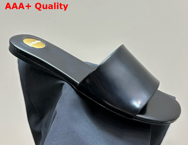 Saint Laurent Carlyle Slides in Glazed Leather Black Replica